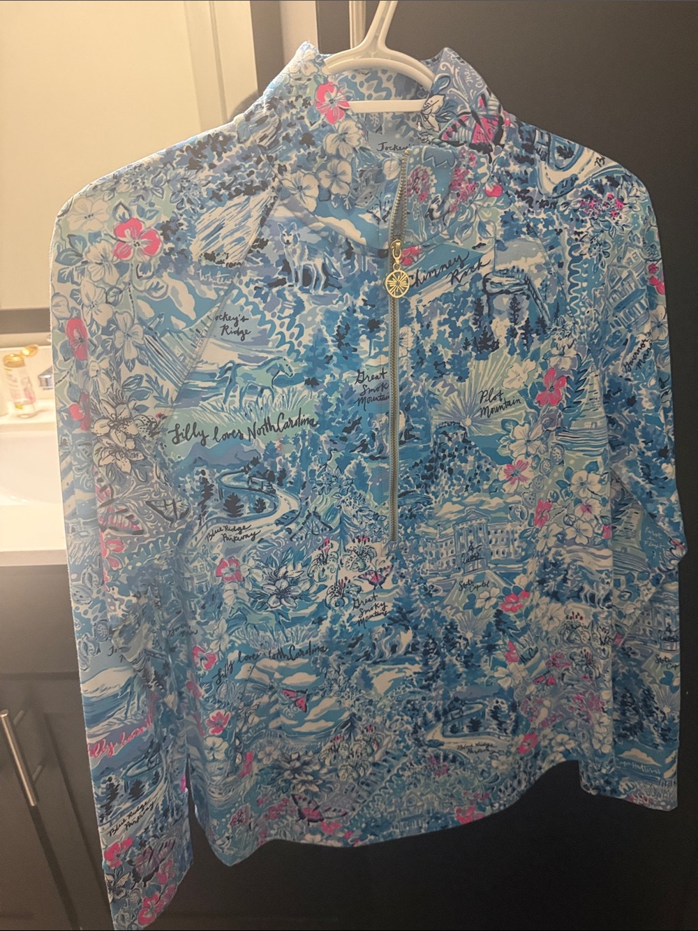Women's Blue Printed Zip Jacket